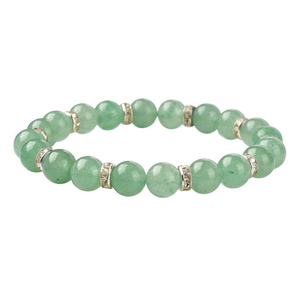 Natural Gemstone Round Beaded Stretch Bracelet, Green Aventurine, Malaysia Jade, White Jade, Rose Quartz, Amethyst