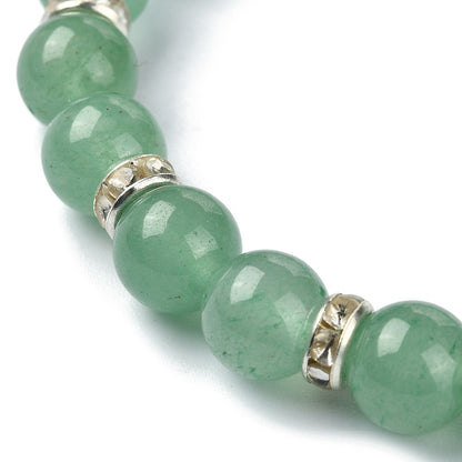 Natural Gemstone Round Beaded Stretch Bracelet, Green Aventurine, Malaysia Jade, White Jade, Rose Quartz, Amethyst