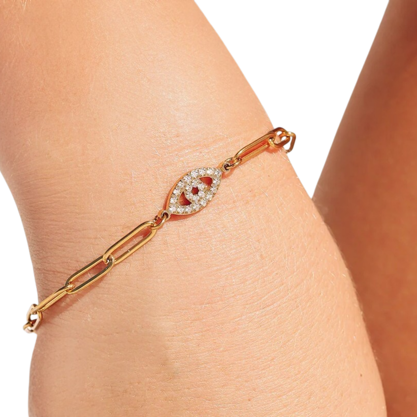 Evil Eye Paperclip Chain Bracelet 18K Gold Stainless Steel