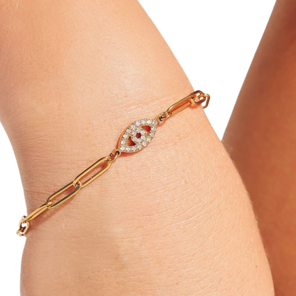 Evil Eye Paperclip Chain Bracelet 18K Gold Stainless Steel