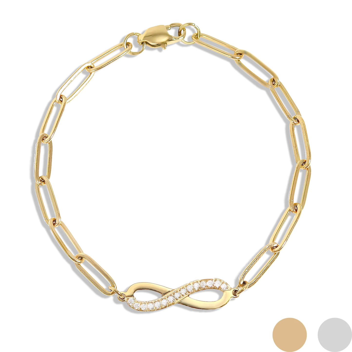 Infinity Paperclip Chain Bracelet, 18K Gold Plated Stainless Steel and Cubic Zirconia