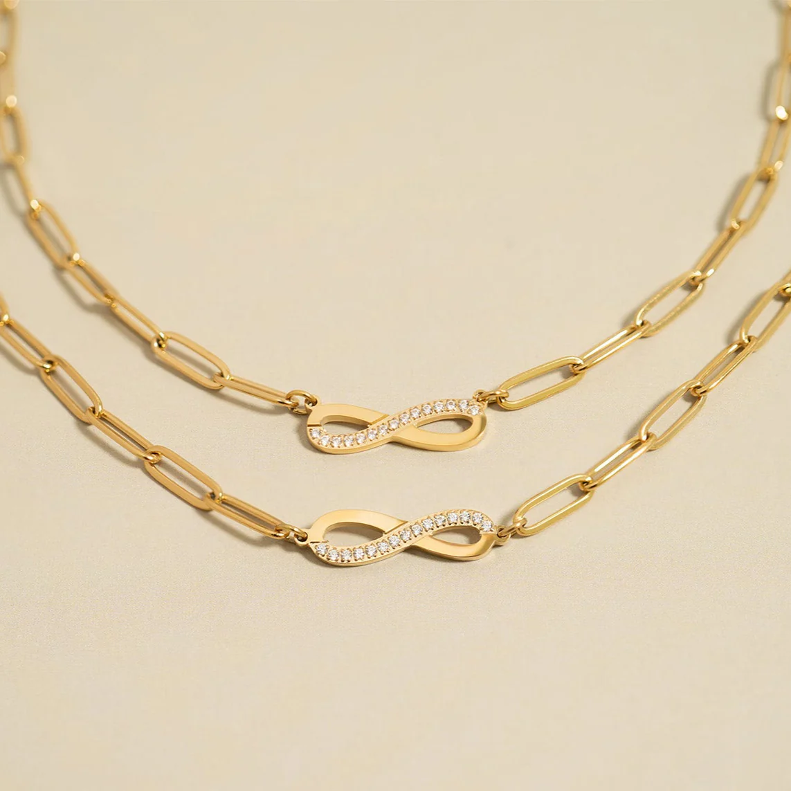 Infinity Paperclip Chain Bracelet, 18K Gold Plated Stainless Steel and Cubic Zirconia