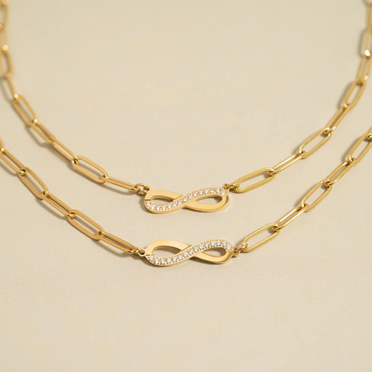 Infinity Paperclip Chain Bracelet, 18K Gold Plated Stainless Steel and Cubic Zirconia