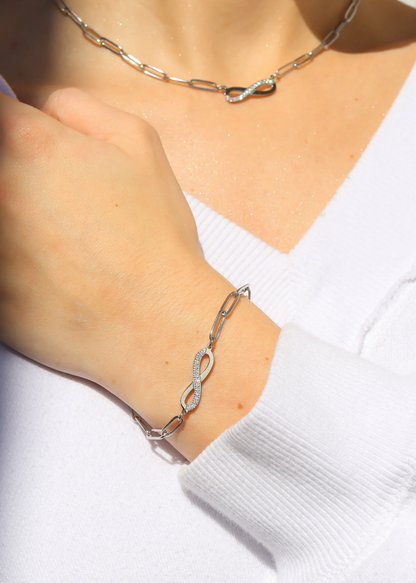 Infinity Paperclip Chain Bracelet, 18K Gold Plated Stainless Steel and Cubic Zirconia