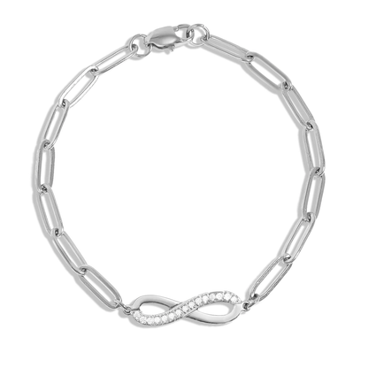 Infinity Paperclip Chain Bracelet, 18K Gold Plated Stainless Steel and Cubic Zirconia