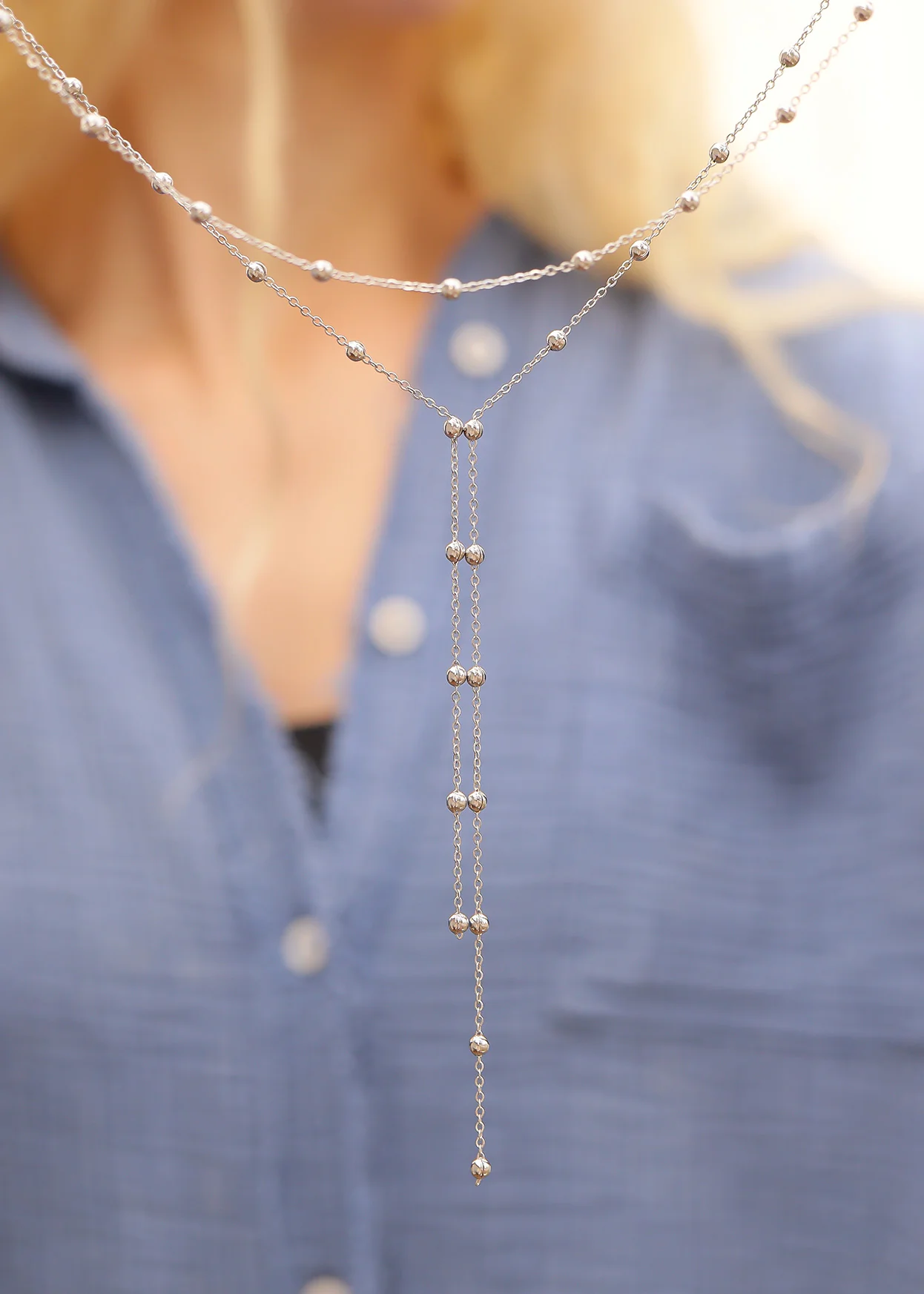 Satellite Layered Lariat Necklace, 18K gold plated stainless steel