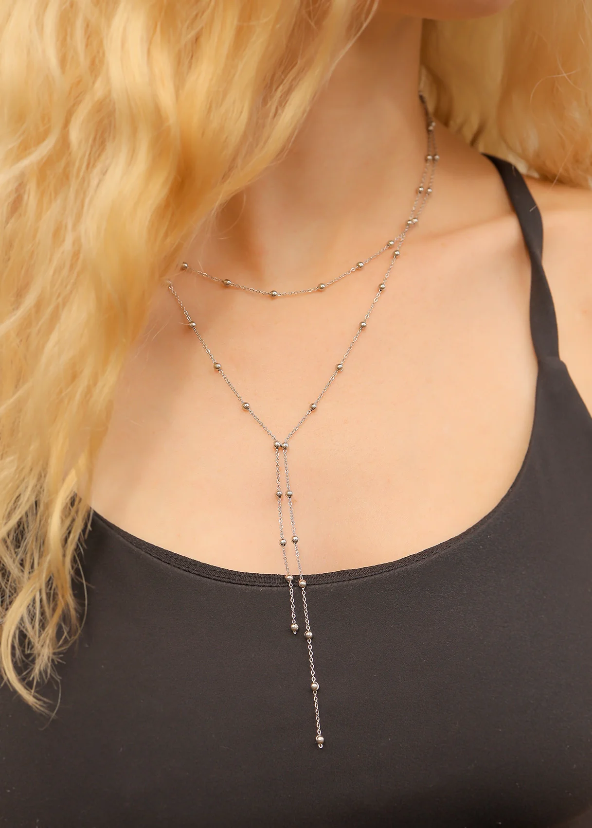 Satellite Layered Lariat Necklace, 18K gold plated stainless steel