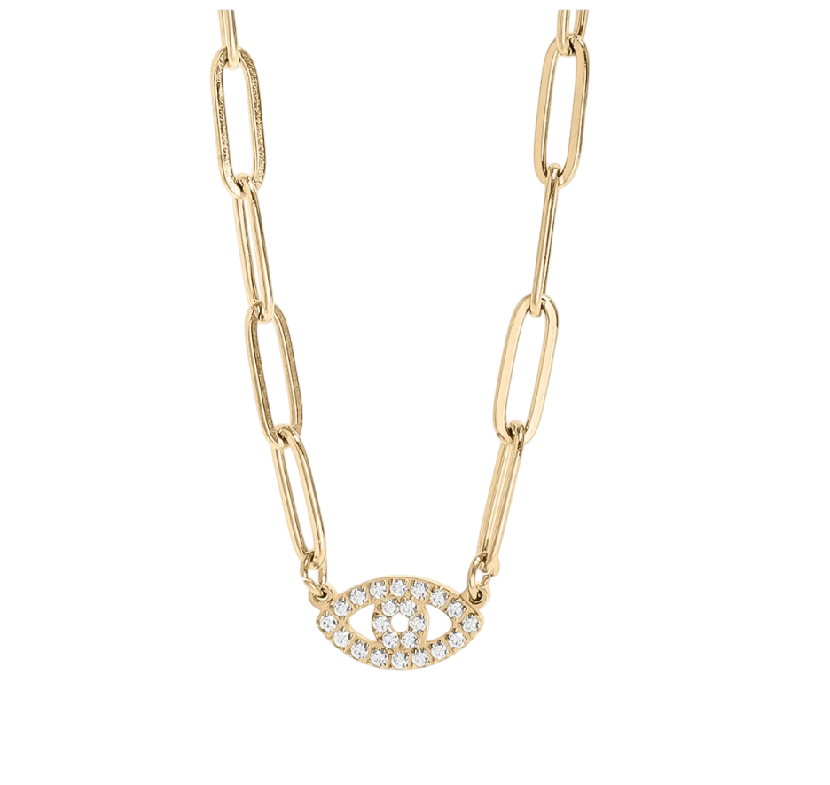 Evil Eye Paperclip Chain Necklace 18K Gold Stainless Steel