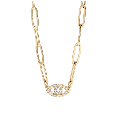 Evil Eye Paperclip Chain Necklace 18K Gold Stainless Steel