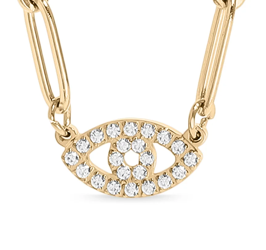 Evil Eye Paperclip Chain Necklace 18K Gold Stainless Steel