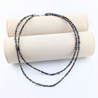 Double strand seed bead and crystal beads necklace