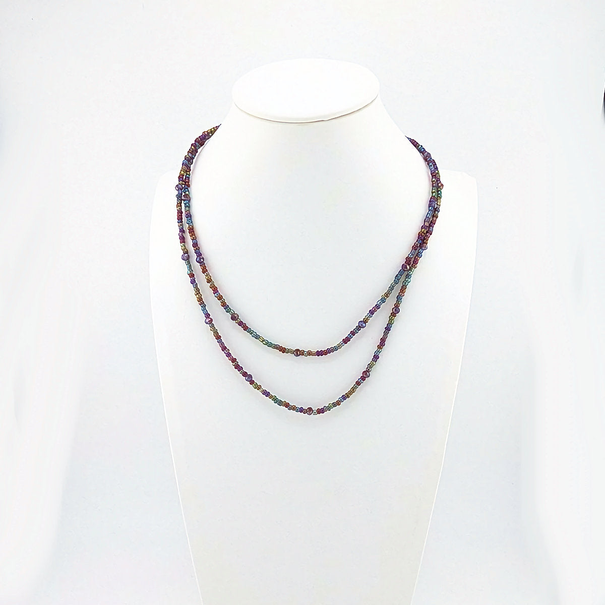 Double strand seed bead and crystal beads necklace