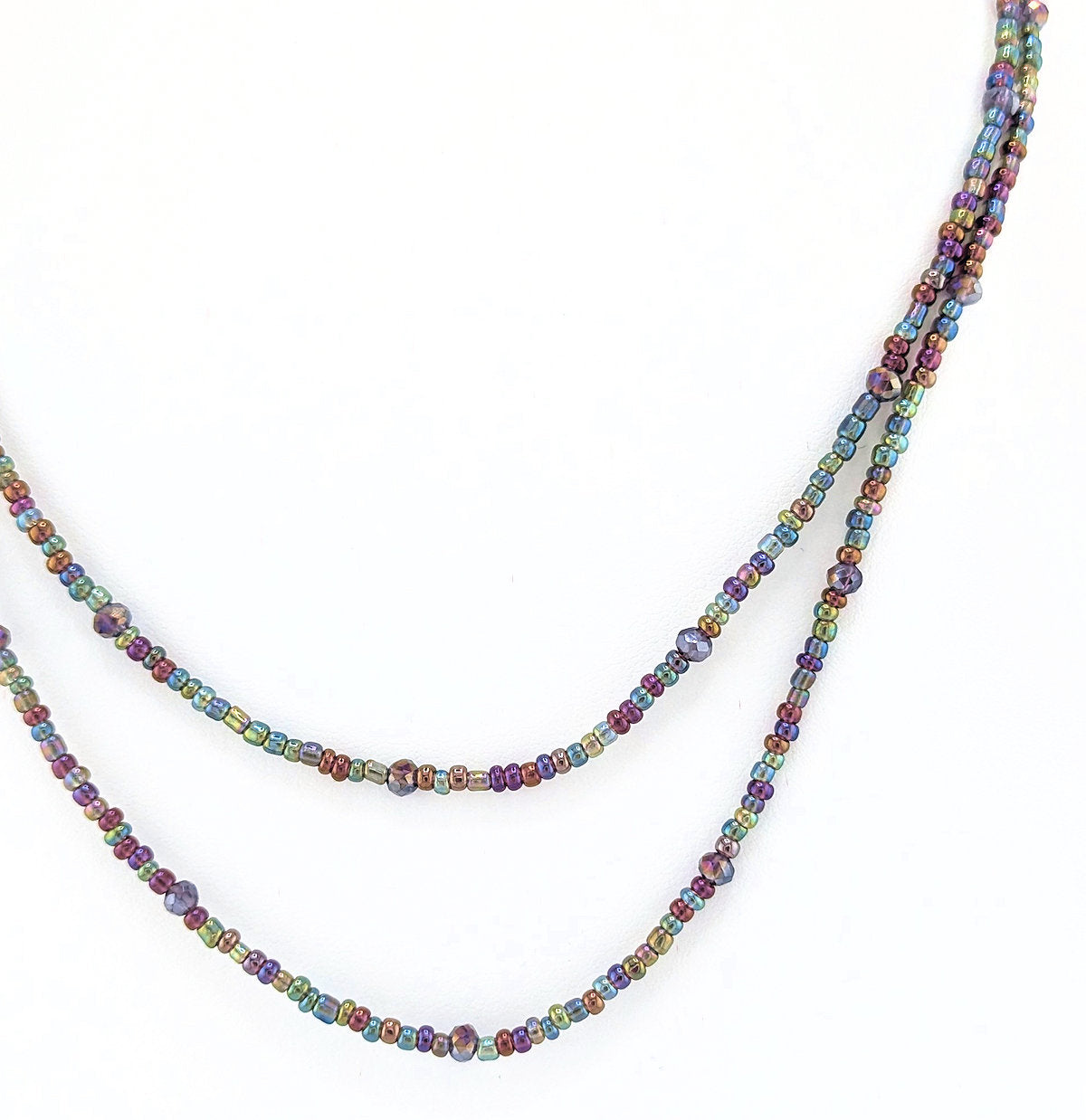Double strand seed bead and crystal beads necklace