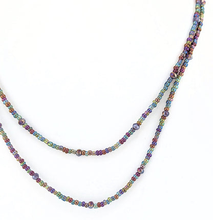 Double strand seed bead and crystal beads necklace