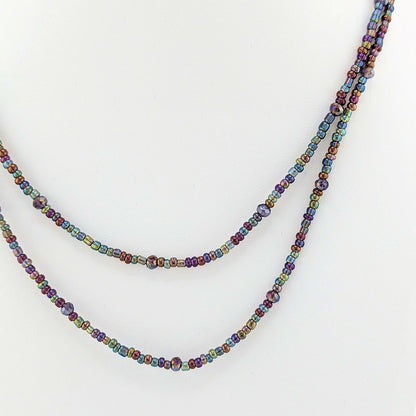 Double strand seed bead and crystal beads necklace