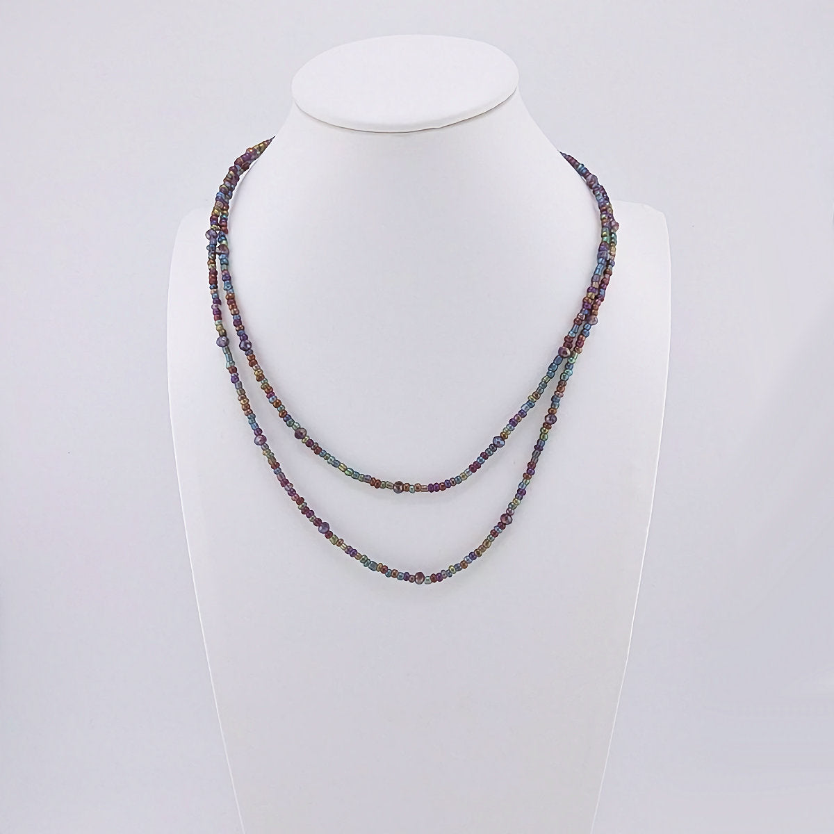 Double strand seed bead and crystal beads necklace