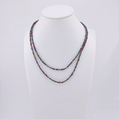 Double strand seed bead and crystal beads necklace