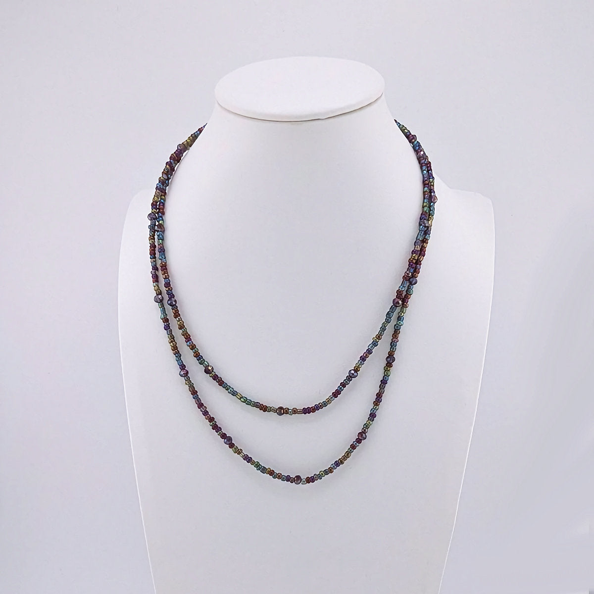 Double strand seed bead and crystal beads necklace