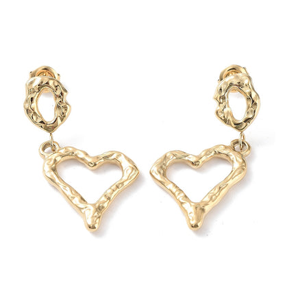 Stud Earrings Dangle Hollow Heart 14k Gold Plated 304 Stainless Steel