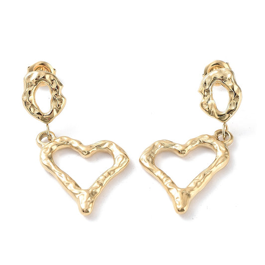 Stud Earrings Dangle Hollow Heart 14k Gold Plated 304 Stainless Steel