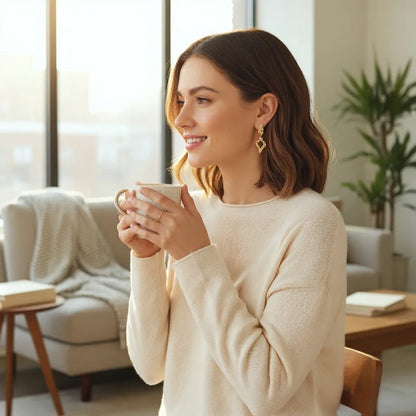 Stud Earrings Dangle Hollow Heart 14k Gold Plated 304 Stainless Steel