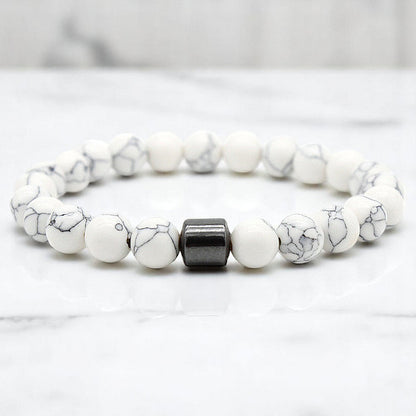 Natural Howlite White Bead Stretch Bracelet, 8mm beads