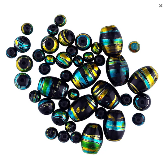 Glass Black Metallic Stripe Beads Assorted sizes pack of 50x, Ribtex Sensations, Jewellery Making, Beading, Craft (Copy)