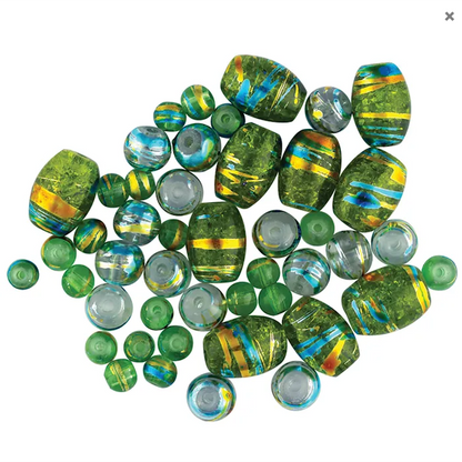 Glass Metallic Stripe Beads Lime Assorted sizes pack of 50x, Ribtex Sensations, Jewellery Making, Beading, Craft