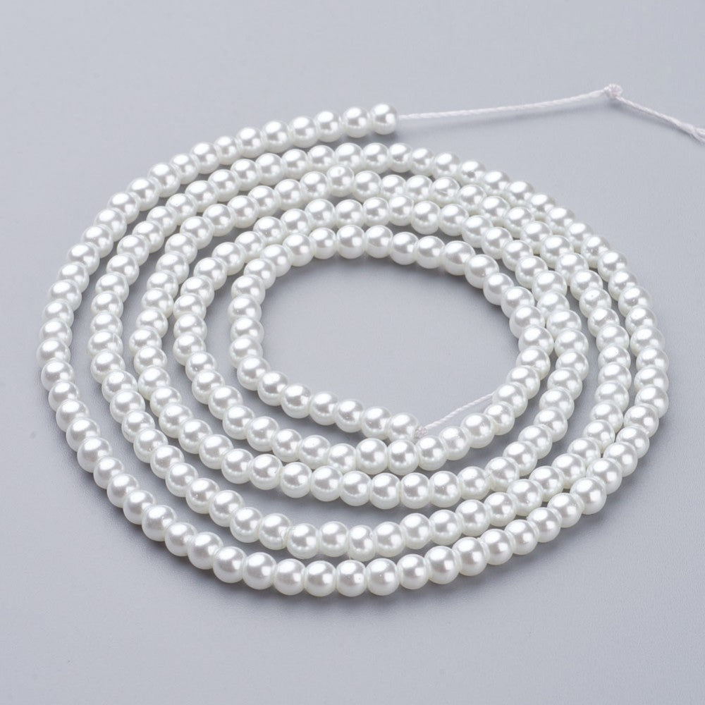 Glass Pearl Beads Round 4mm, Pearlized, 1mm hole, approx 200 per strand