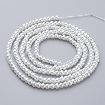Glass Pearl Beads Round 4mm, Pearlized, 1mm hole, approx 200 per strand