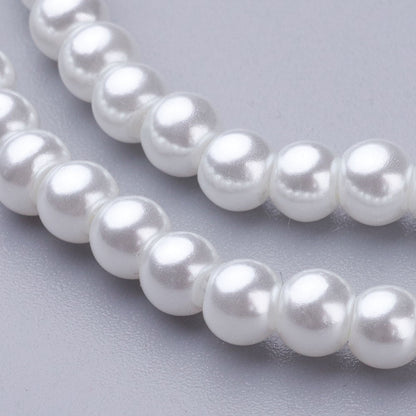 Glass Pearl Beads Round 4mm, Pearlized, 1mm hole, approx 200 per strand