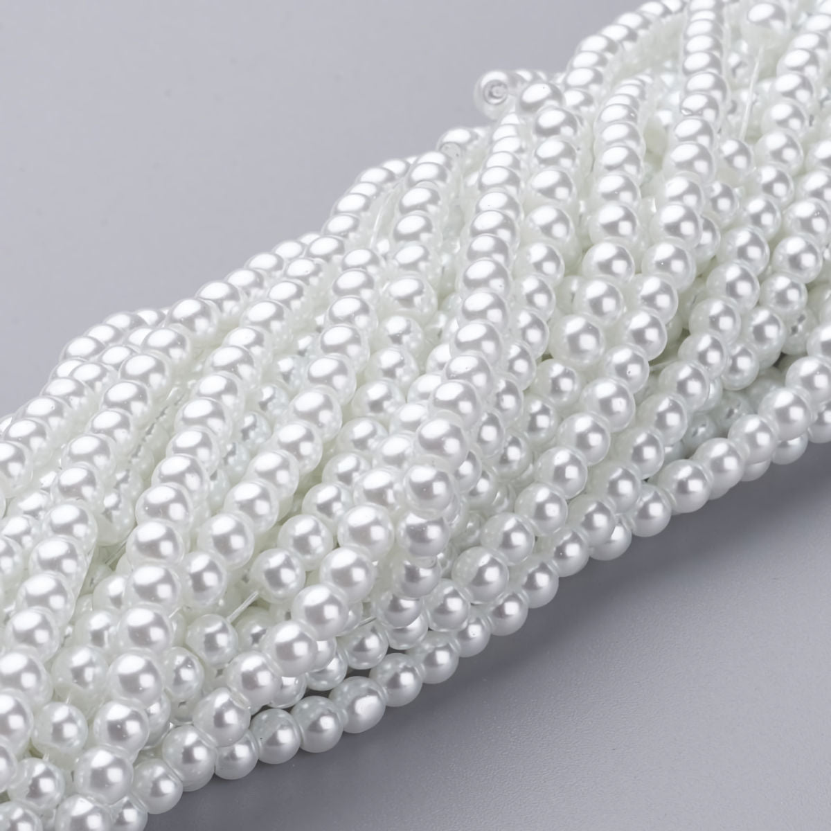 Glass Pearl Beads Round 4mm, Pearlized, 1mm hole, approx 200 per strand