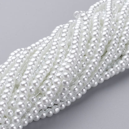 Glass Pearl Beads Round 4mm, Pearlized, 1mm hole, approx 200 per strand