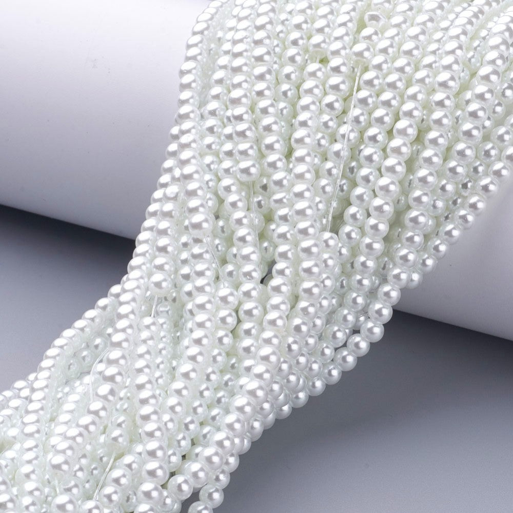 Glass Pearl Beads Round 4mm, Pearlized, 1mm hole, approx 200 per strand