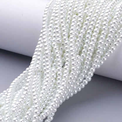 Glass Pearl Beads Round 4mm, Pearlized, 1mm hole, approx 200 per strand