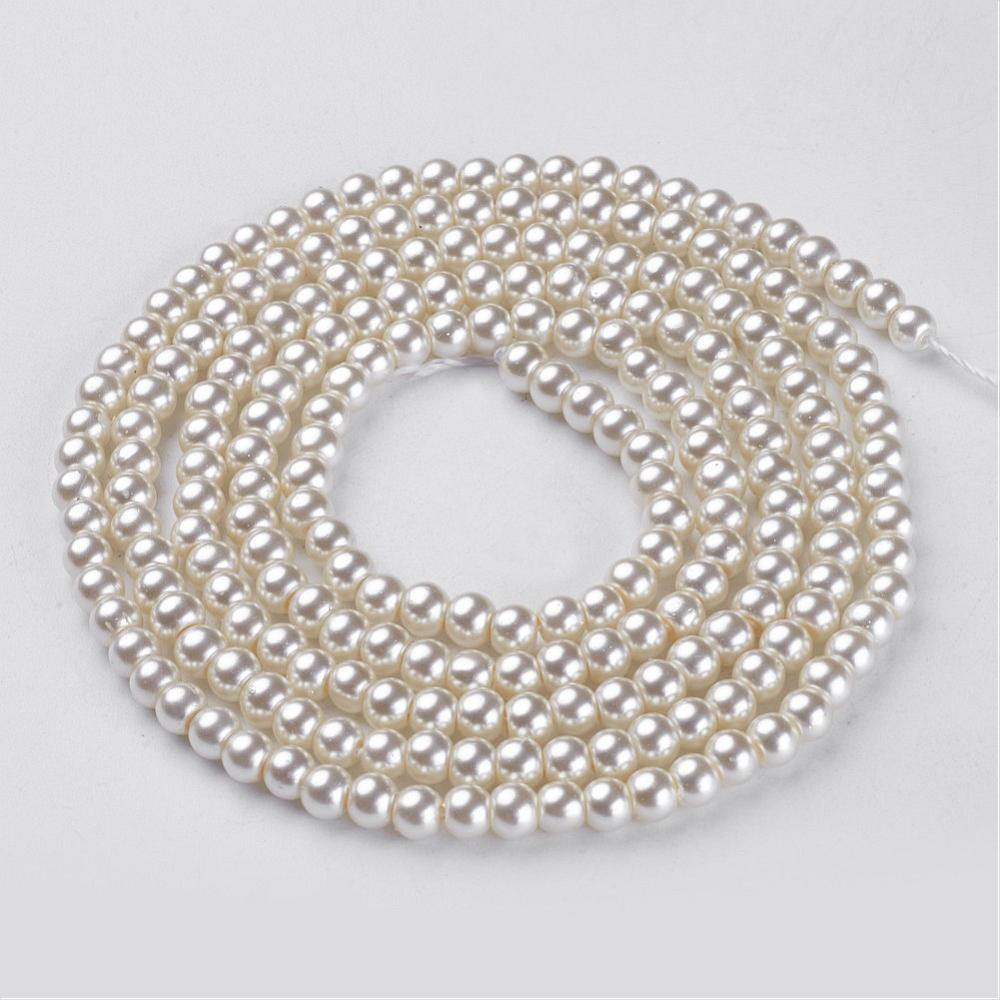 Glass Pearl Beads Round 4mm, Pearlized, 1mm hole, approx 200 per strand