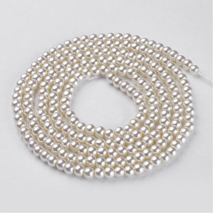 Glass Pearl Beads Round 4mm, Pearlized, 1mm hole, approx 200 per strand