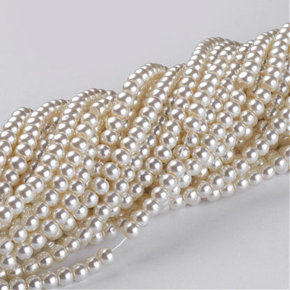 Glass Pearl Beads Round 4mm, Pearlized, 1mm hole, approx 200 per strand