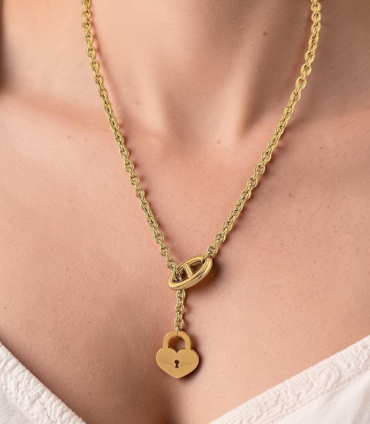 Heart Padlock Pendant Charm Necklace Gold Plated or Stainless Steel finish