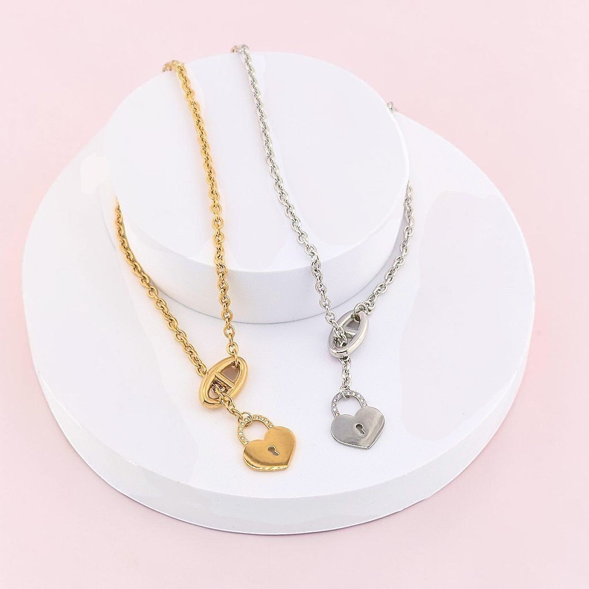 Heart Padlock Pendant Charm Necklace select from 18K Gold or Silver