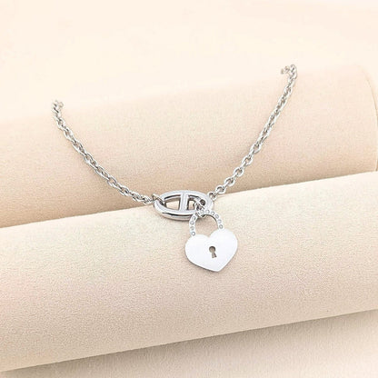 Heart Padlock Pendant Charm Necklace in stainless steel finish