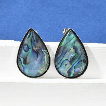 Teardrop Stud Earrings with shell inlay, Stainless Steel or 18K Gold Plated