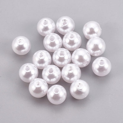 Pearl Beads White 6mm Round, Simulate Pearl, Plastic, 200x beads 2mm hole