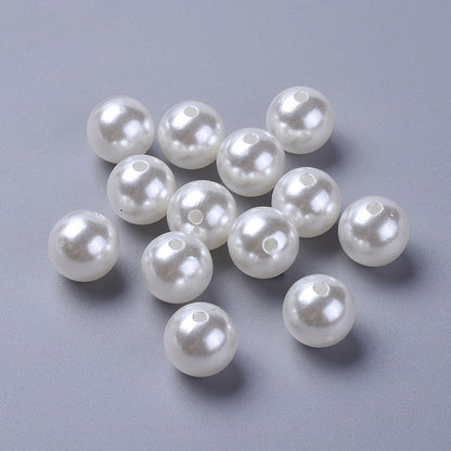 Pearl Beads, 8mm White, Round, Simulate pearl,  2mm hole, Pack of 100x, Plastic