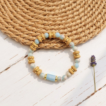Ninky Designs Australia Stretch bracelet with yellow lava rock, aqua terra, jasper and aquamarine