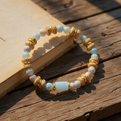 Ninky Designs Australia Stretch bracelet with yellow lava rock, aqua terra, jasper and aquamarine