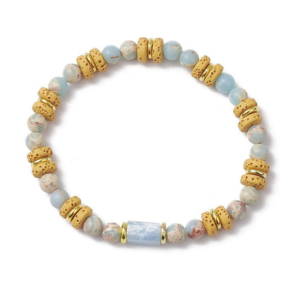 Ninky Designs Australia Stretch bracelet with yellow lava rock, aqua terra, jasper and aquamarine