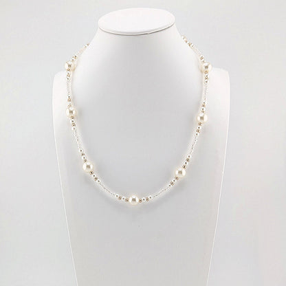 White pearls with gold accents beaded classical necklace