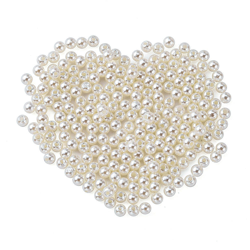 Pearl Beads, Cream White, Round, 8mm 2mm hole, Acrylic Dyed, 100 beads, approx 26gm