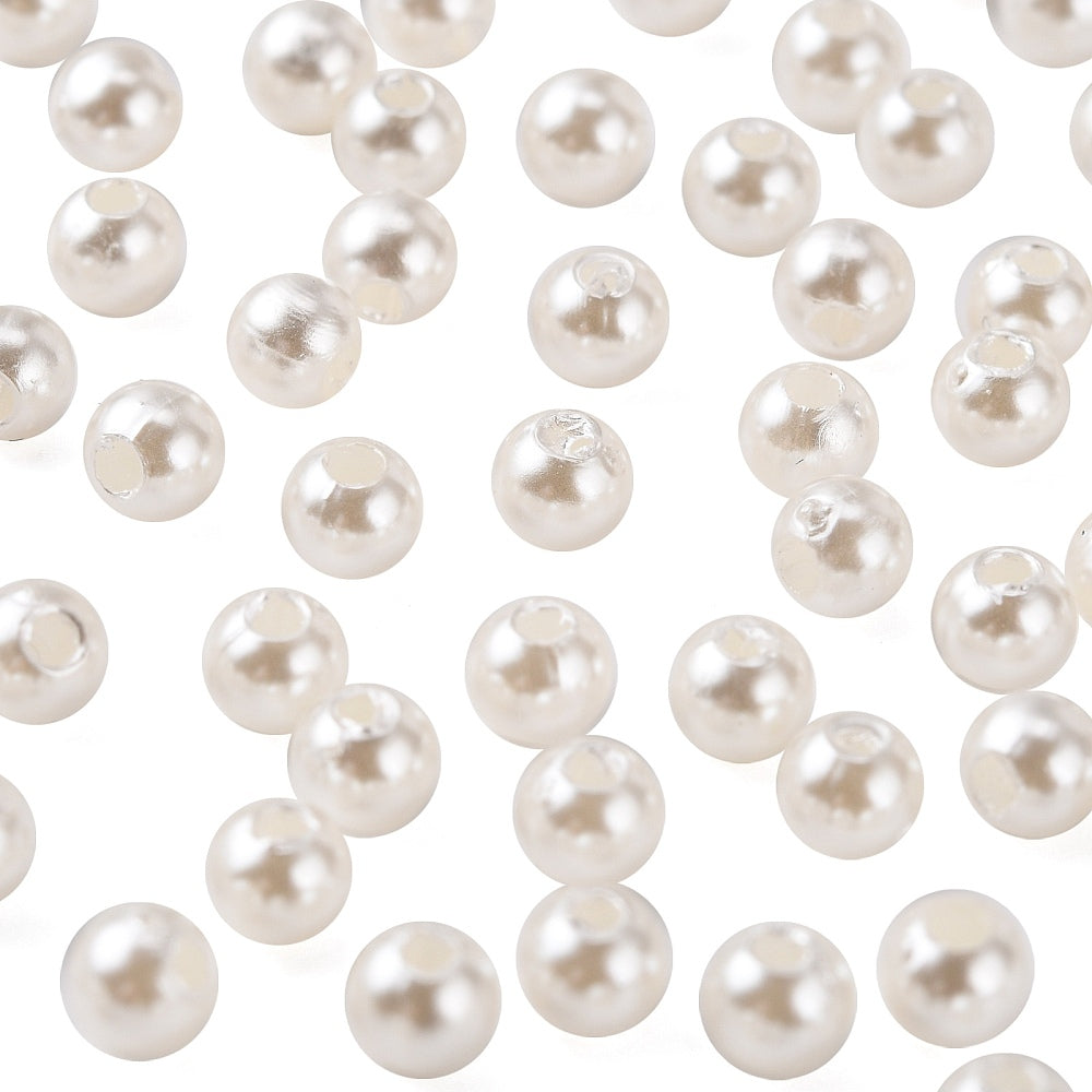 Pearl Beads, Cream White, Round, 8mm 2mm hole, Acrylic Dyed, 100 beads, approx 26gm